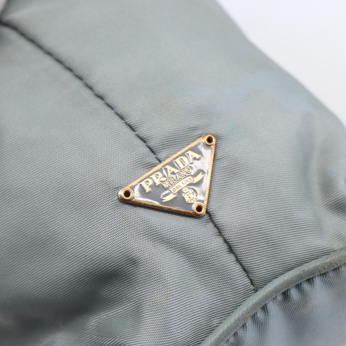 PRADA Chain Shoulder Bag Nylon Light Blue Gold Auth SW1832