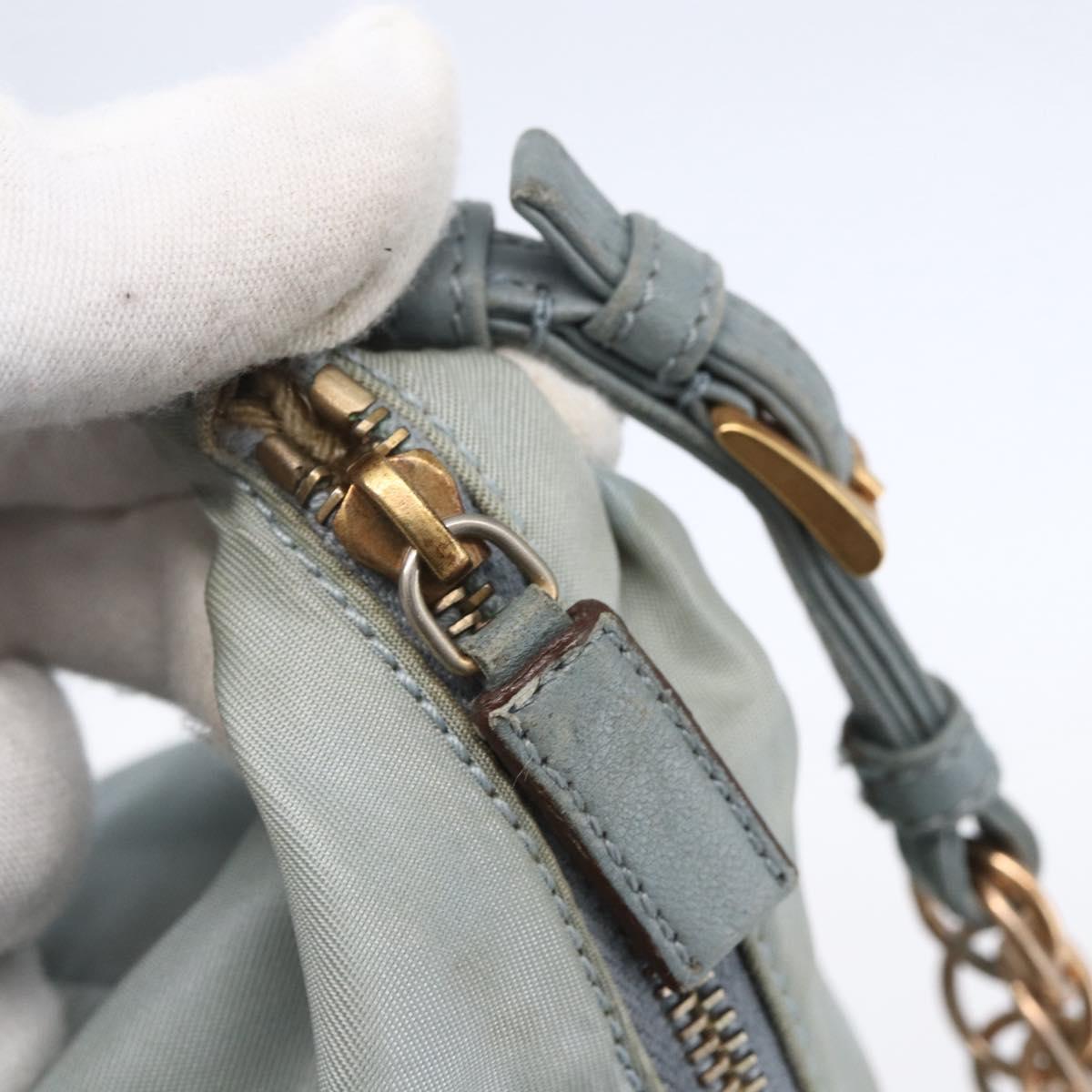 PRADA Chain Shoulder Bag Nylon Light Blue Gold Auth SW1832
