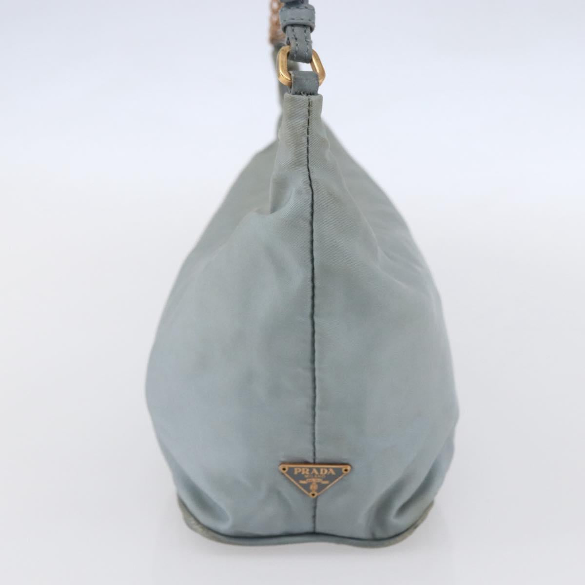 PRADA Chain Shoulder Bag Nylon Light Blue Gold Auth SW1832