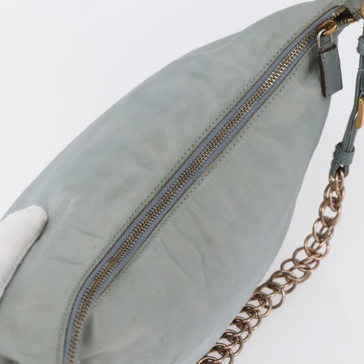 PRADA Chain Shoulder Bag Nylon Light Blue Gold Auth SW1832