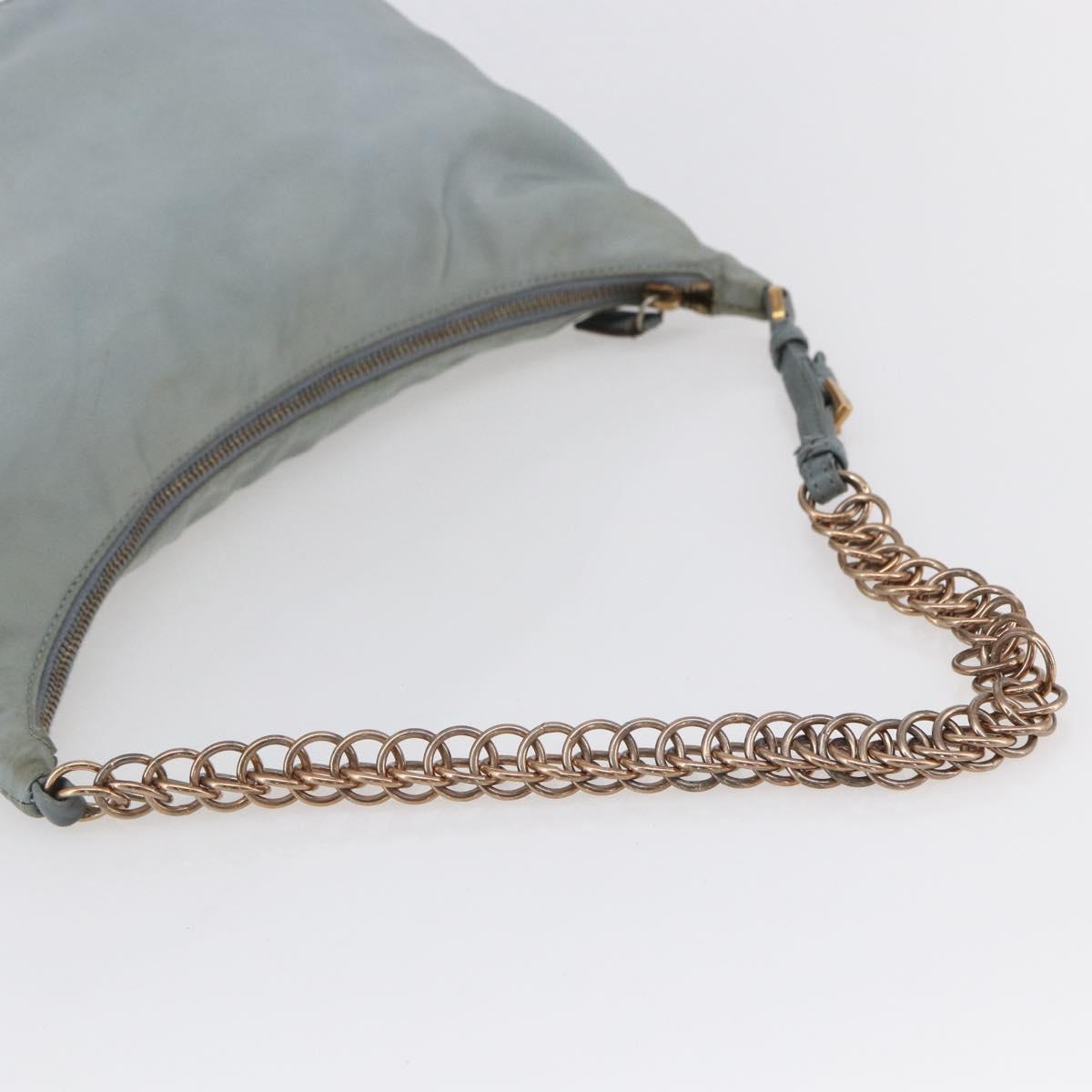 PRADA Chain Shoulder Bag Nylon Light Blue Gold Auth SW1832
