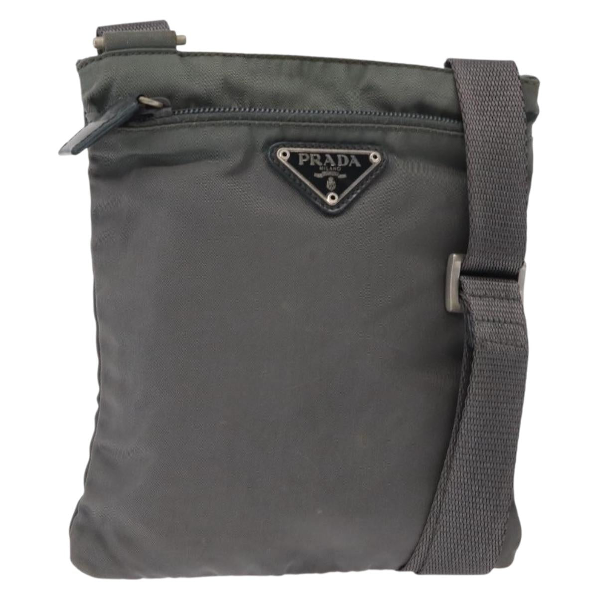 PRADA Shoulder Bag Nylon Gray Silver Auth SW1833