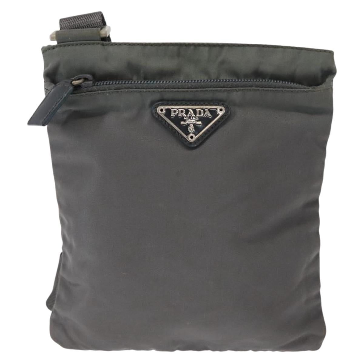 PRADA Shoulder Bag Nylon Gray Silver Auth SW1833