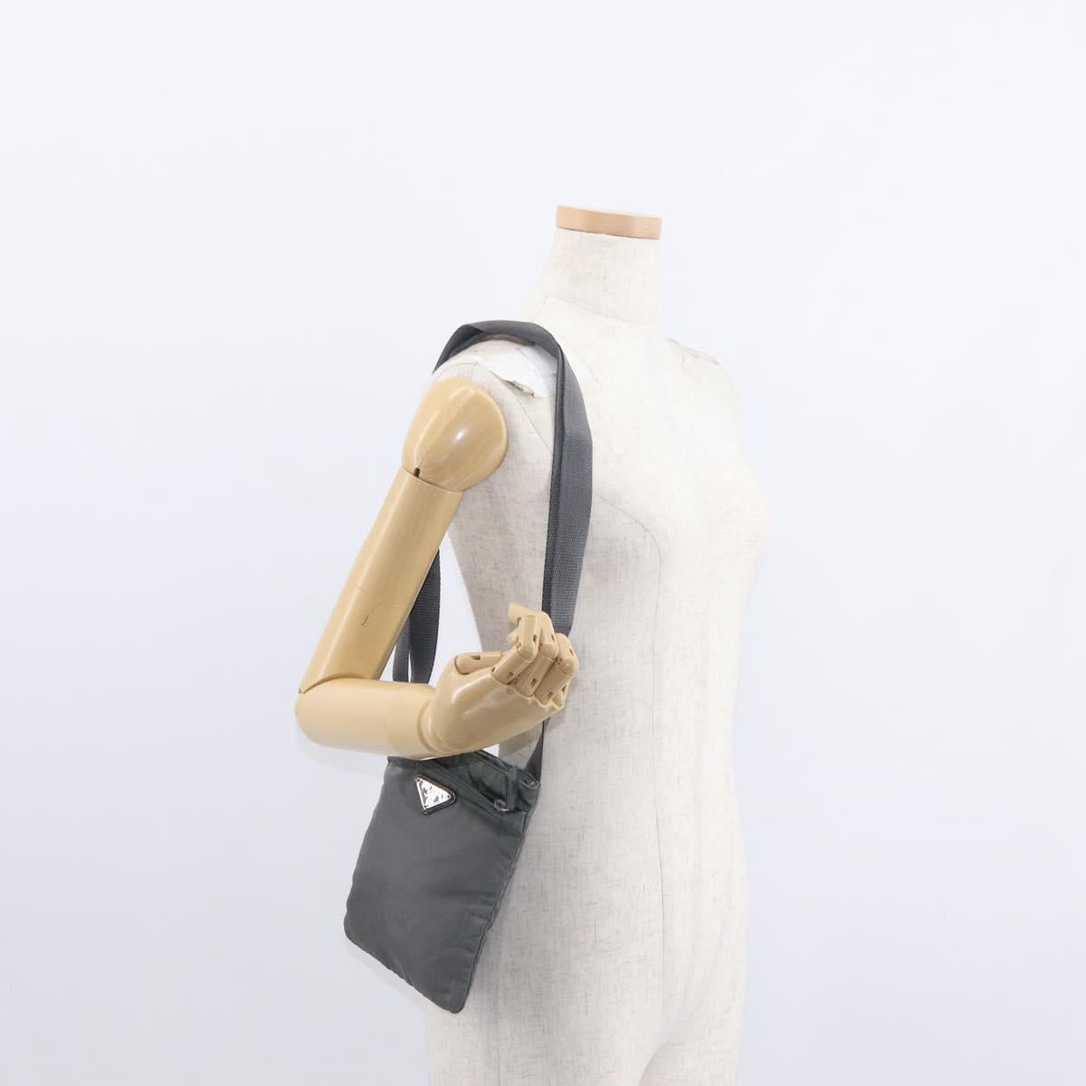PRADA Shoulder Bag Nylon Gray Silver Auth SW1833