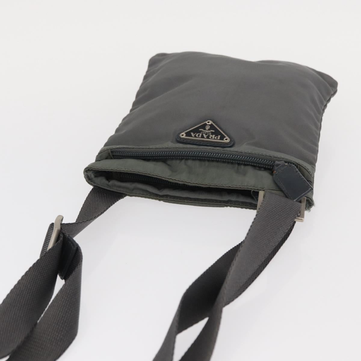 PRADA Shoulder Bag Nylon Gray Silver Auth SW1833