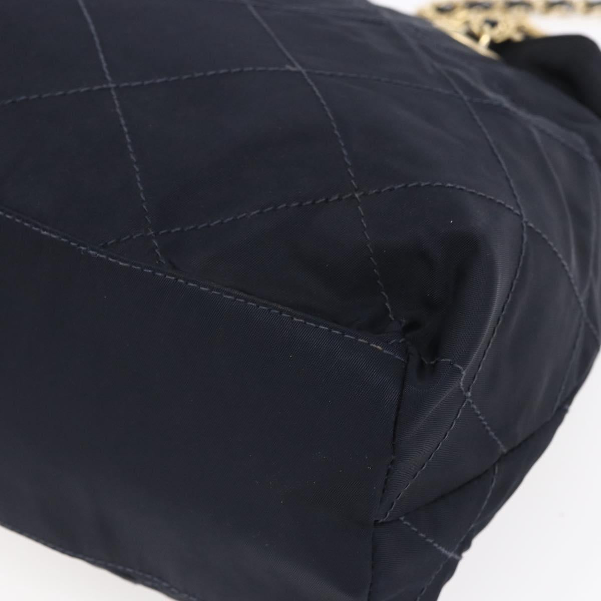 PRADA Chain Shoulder Bag Nylon Navy Gold Auth SW1835