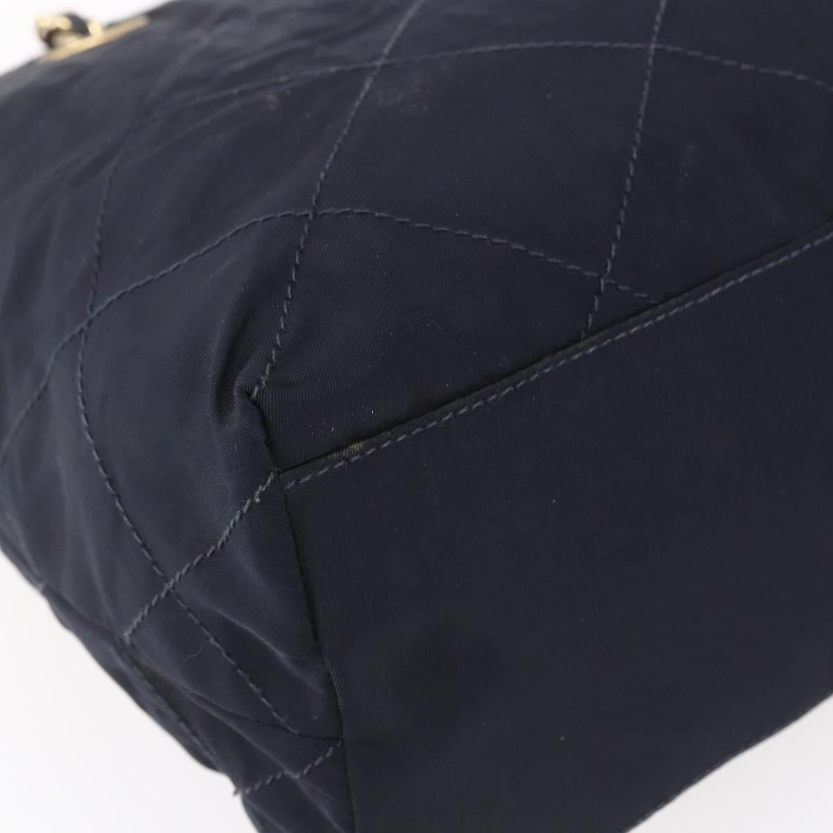 PRADA Chain Shoulder Bag Nylon Navy Gold Auth SW1835