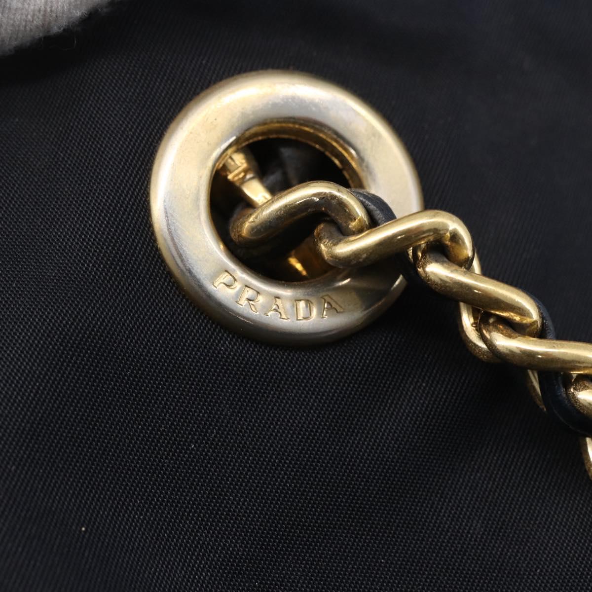 PRADA Chain Shoulder Bag Nylon Navy Gold Auth SW1835