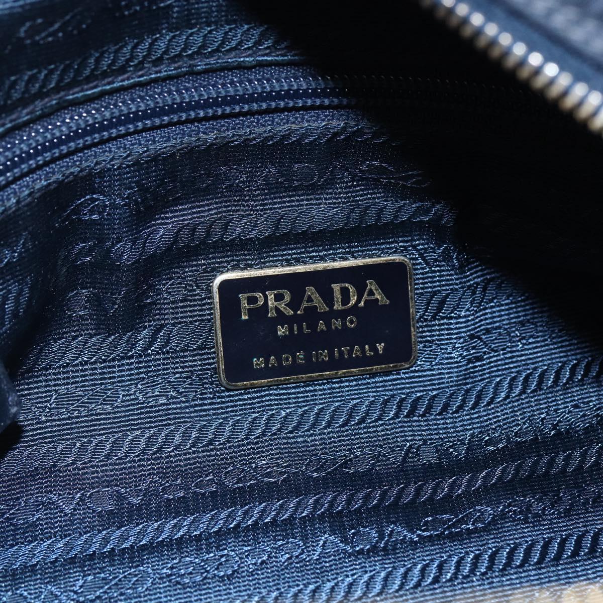 PRADA Chain Shoulder Bag Nylon Navy Gold Auth SW1835
