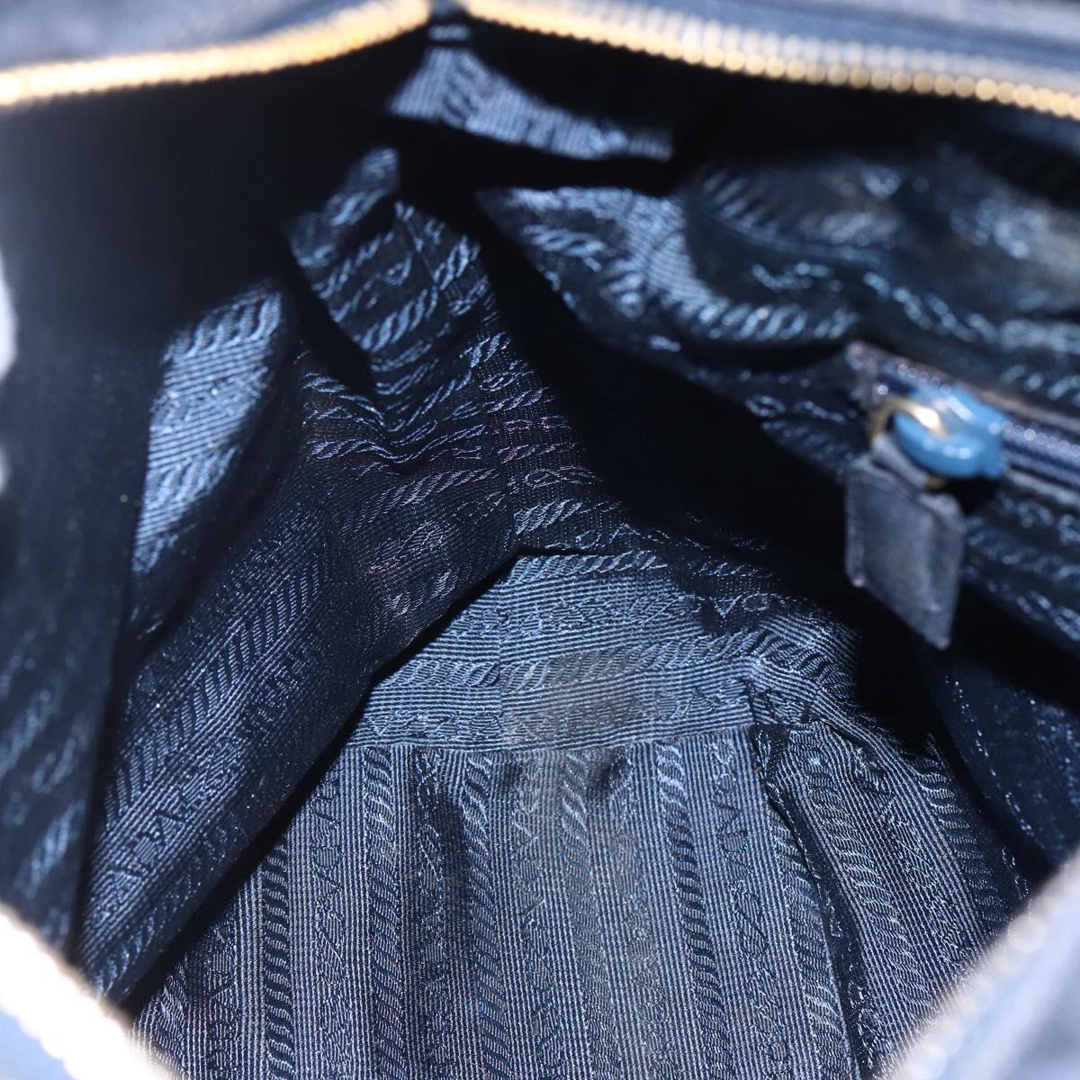 PRADA Chain Shoulder Bag Nylon Navy Gold Auth SW1835