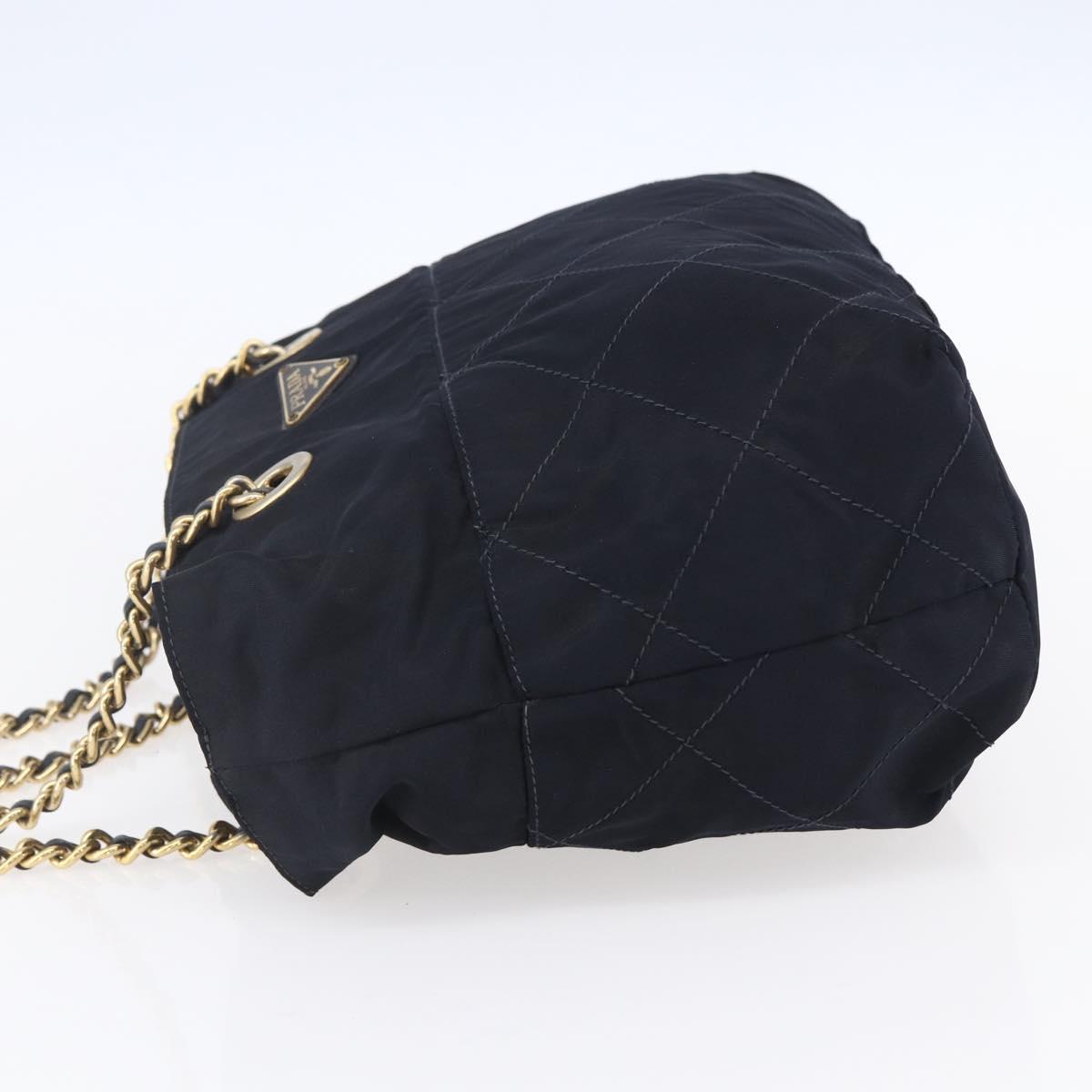 PRADA Chain Shoulder Bag Nylon Navy Gold Auth SW1835