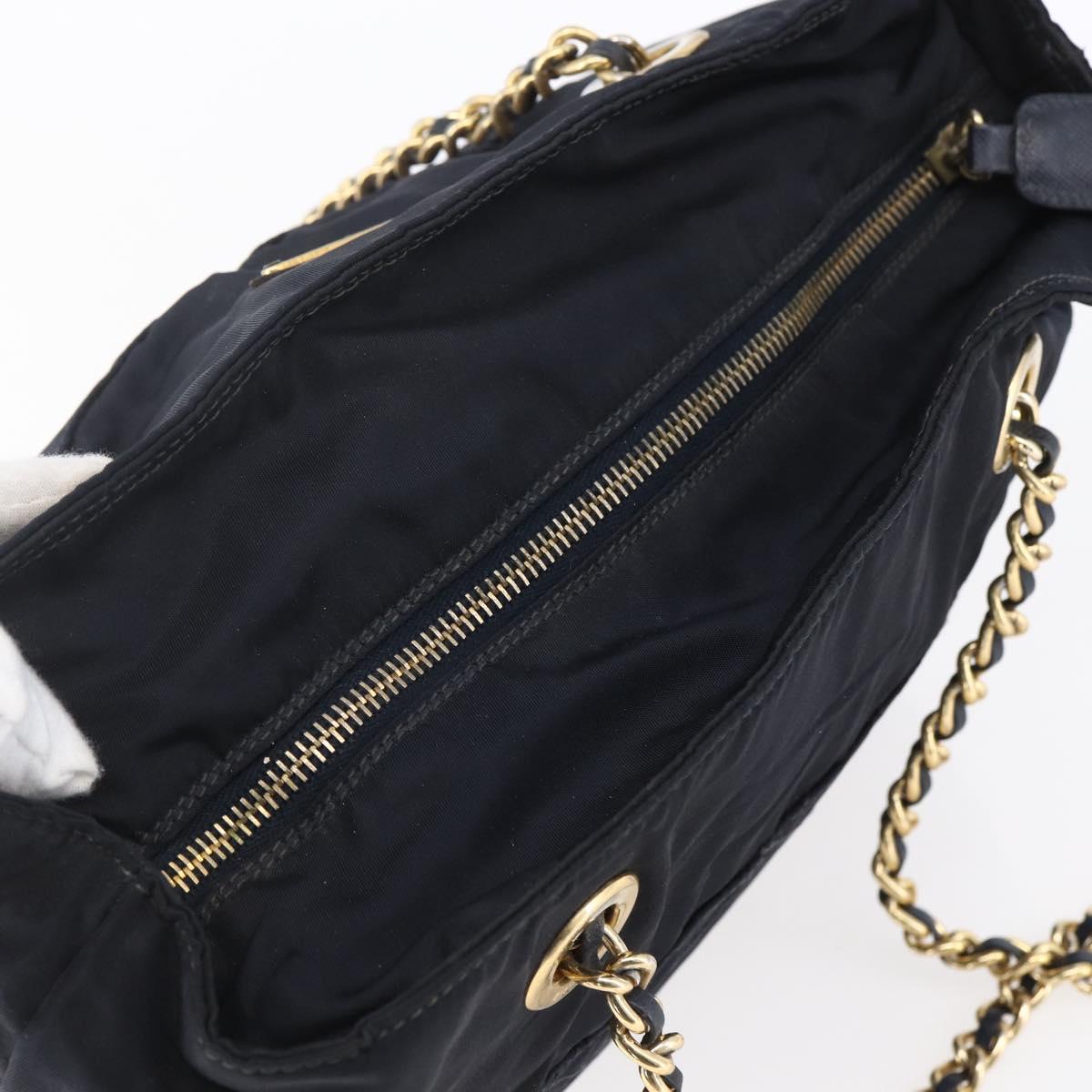 PRADA Chain Shoulder Bag Nylon Navy Gold Auth SW1835