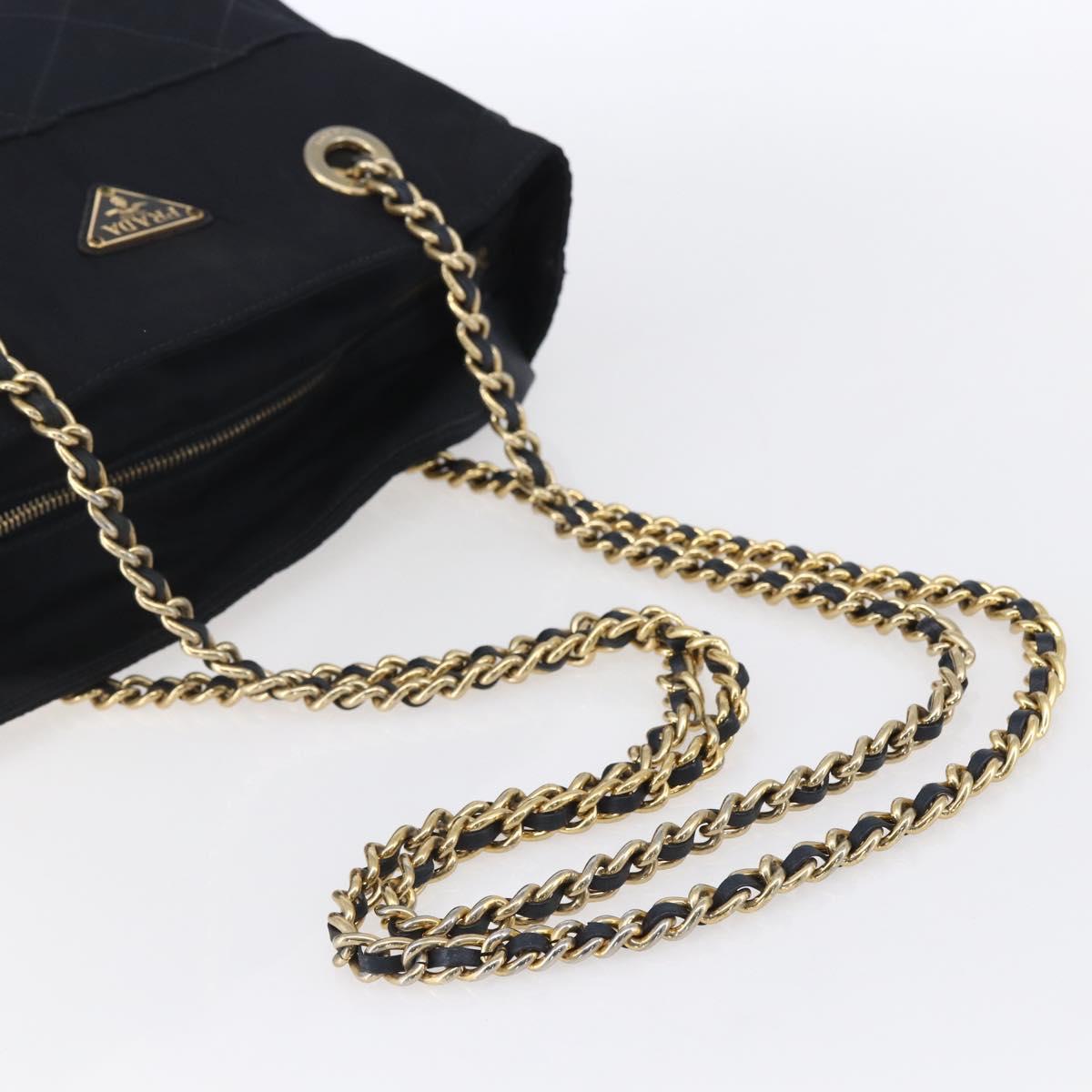 PRADA Chain Shoulder Bag Nylon Navy Gold Auth SW1835