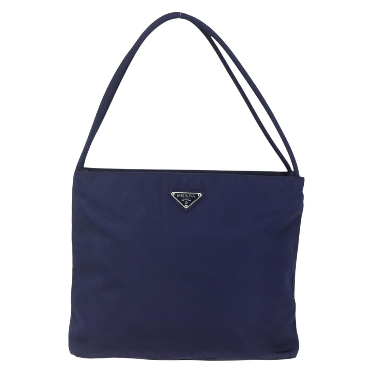 PRADA Tote Bag Nylon Navy Silver Auth SW1840