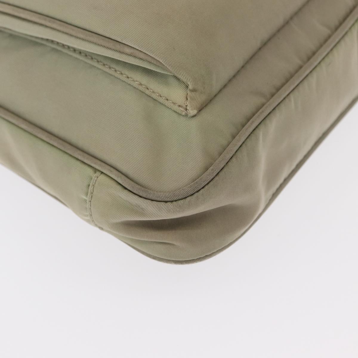 PRADA Shoulder Bag Nylon Leather Beige Gold Auth SW1841