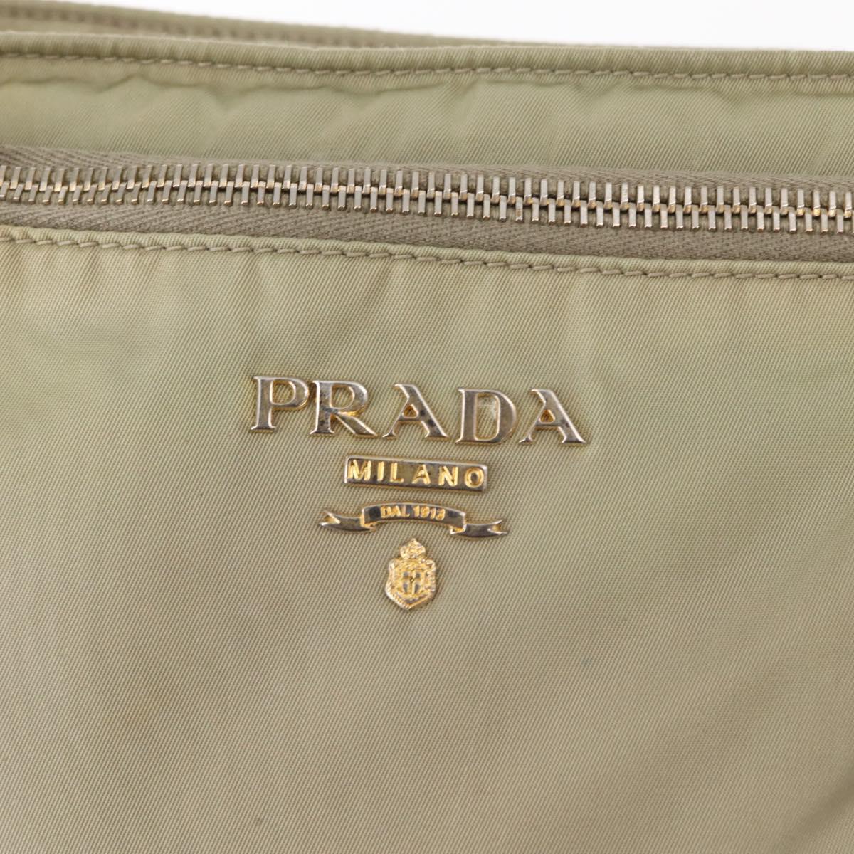 PRADA Shoulder Bag Nylon Leather Beige Gold Auth SW1841
