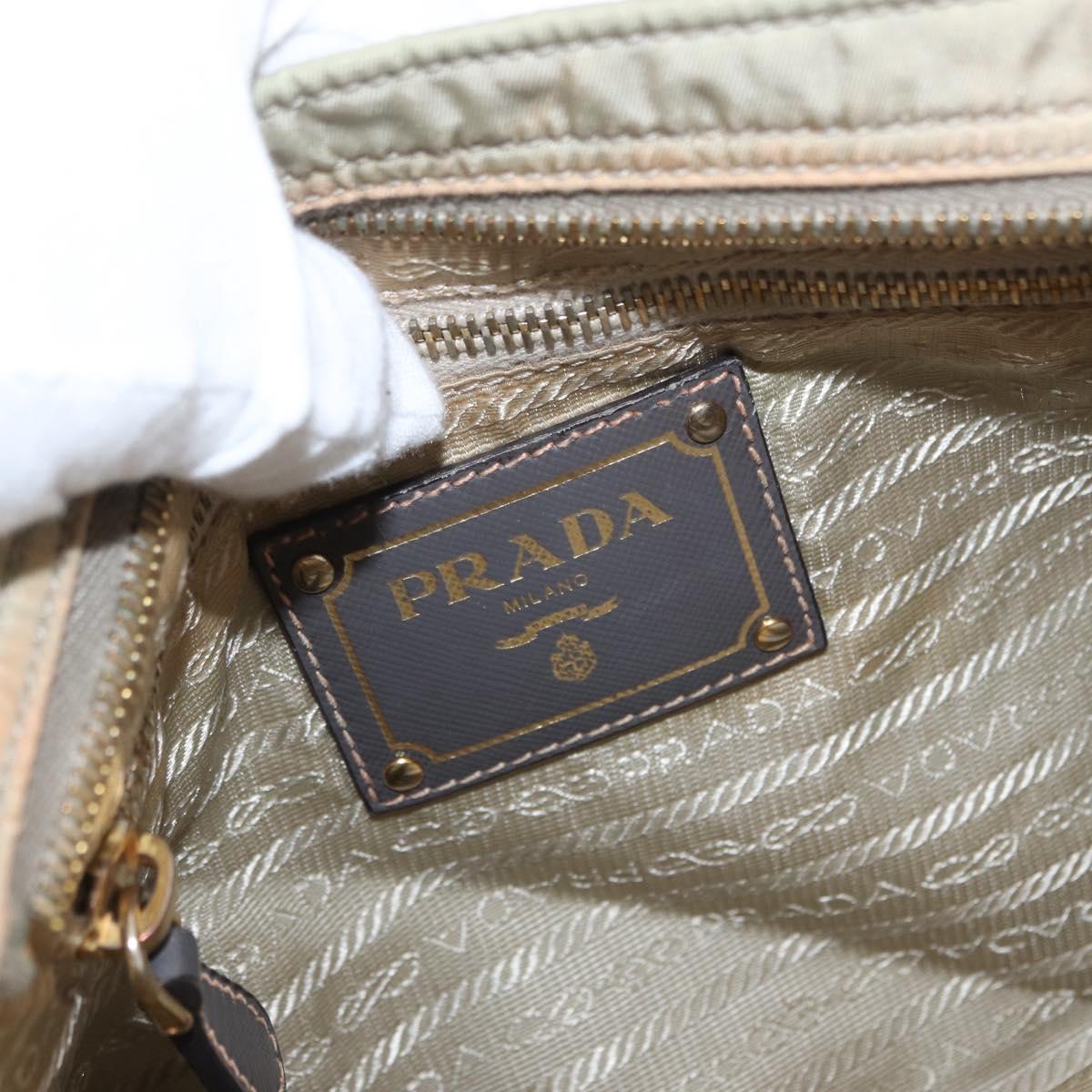 PRADA Shoulder Bag Nylon Leather Beige Gold Auth SW1841