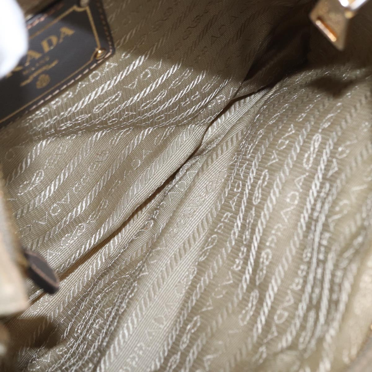 PRADA Shoulder Bag Nylon Leather Beige Gold Auth SW1841