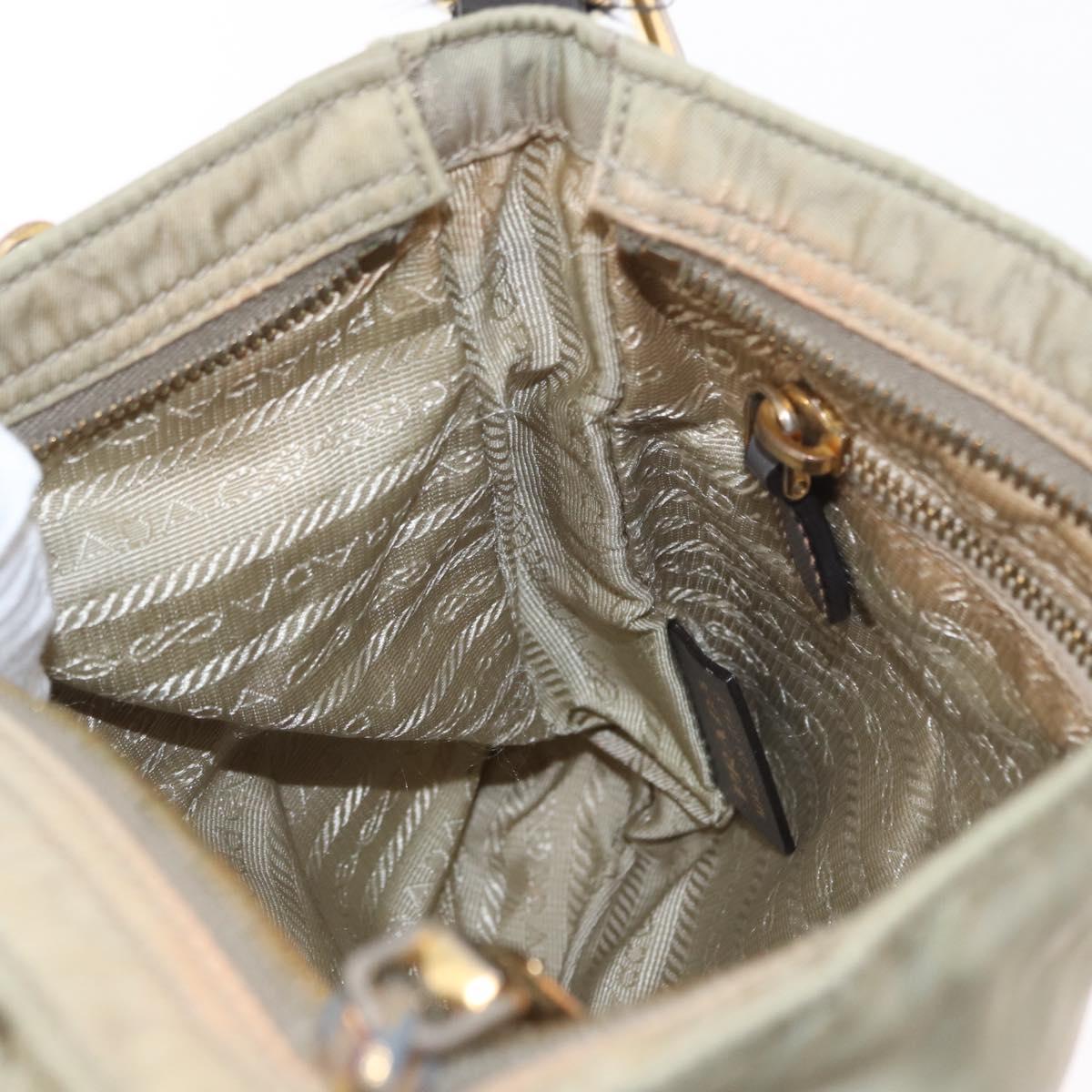 PRADA Shoulder Bag Nylon Leather Beige Gold Auth SW1841