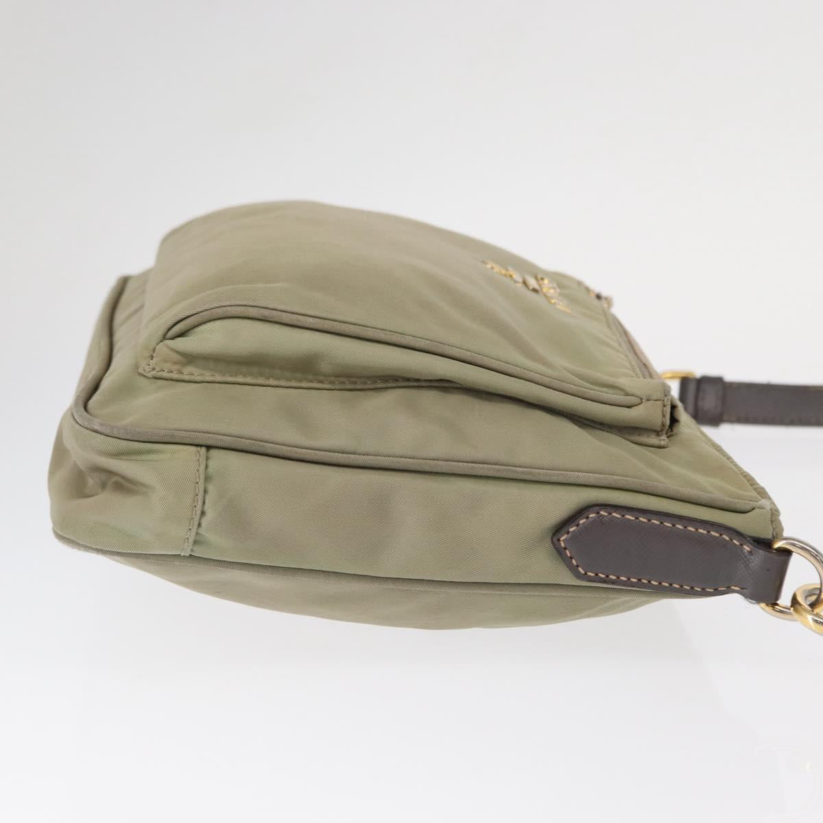 PRADA Shoulder Bag Nylon Leather Beige Gold Auth SW1841