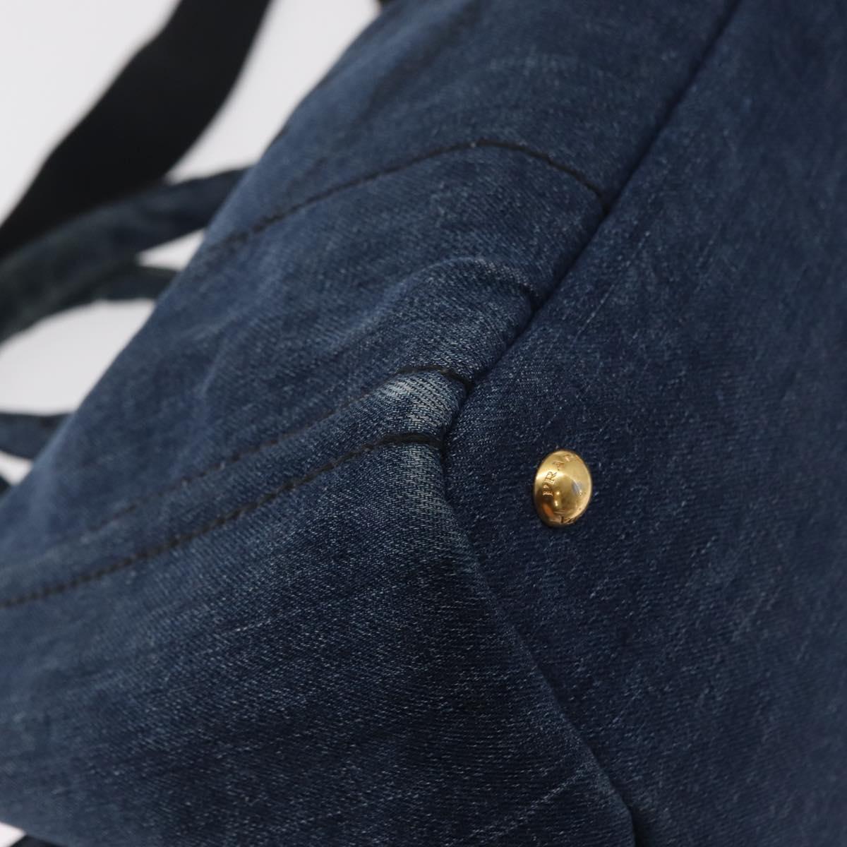 PRADA Canapa MM Hand Bag Denim 2way Blue Gold Auth SW1842
