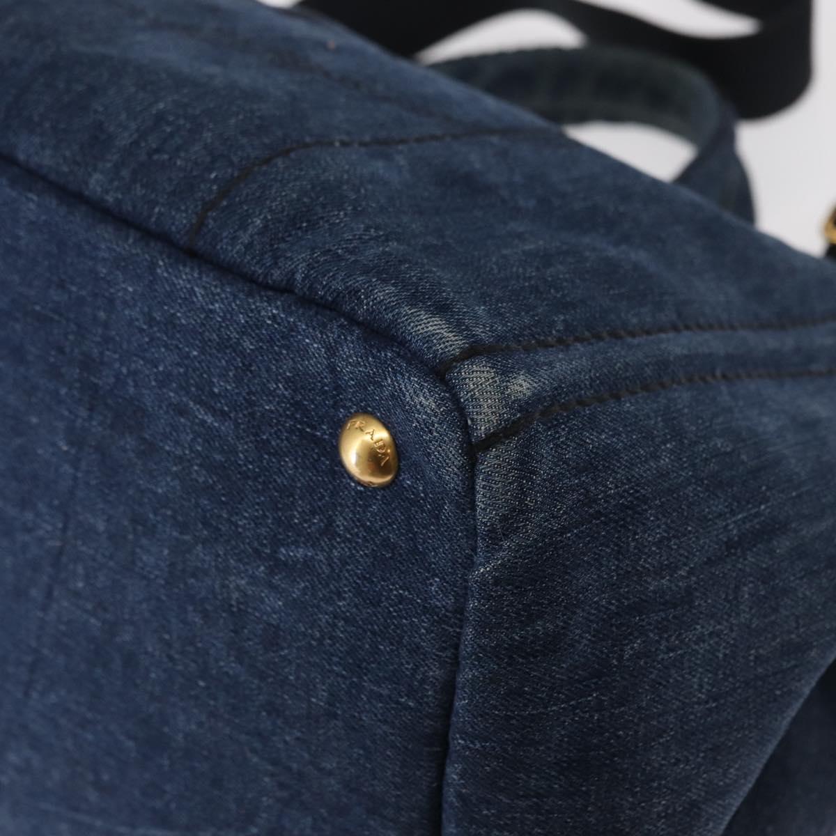 PRADA Canapa MM Hand Bag Denim 2way Blue Gold Auth SW1842