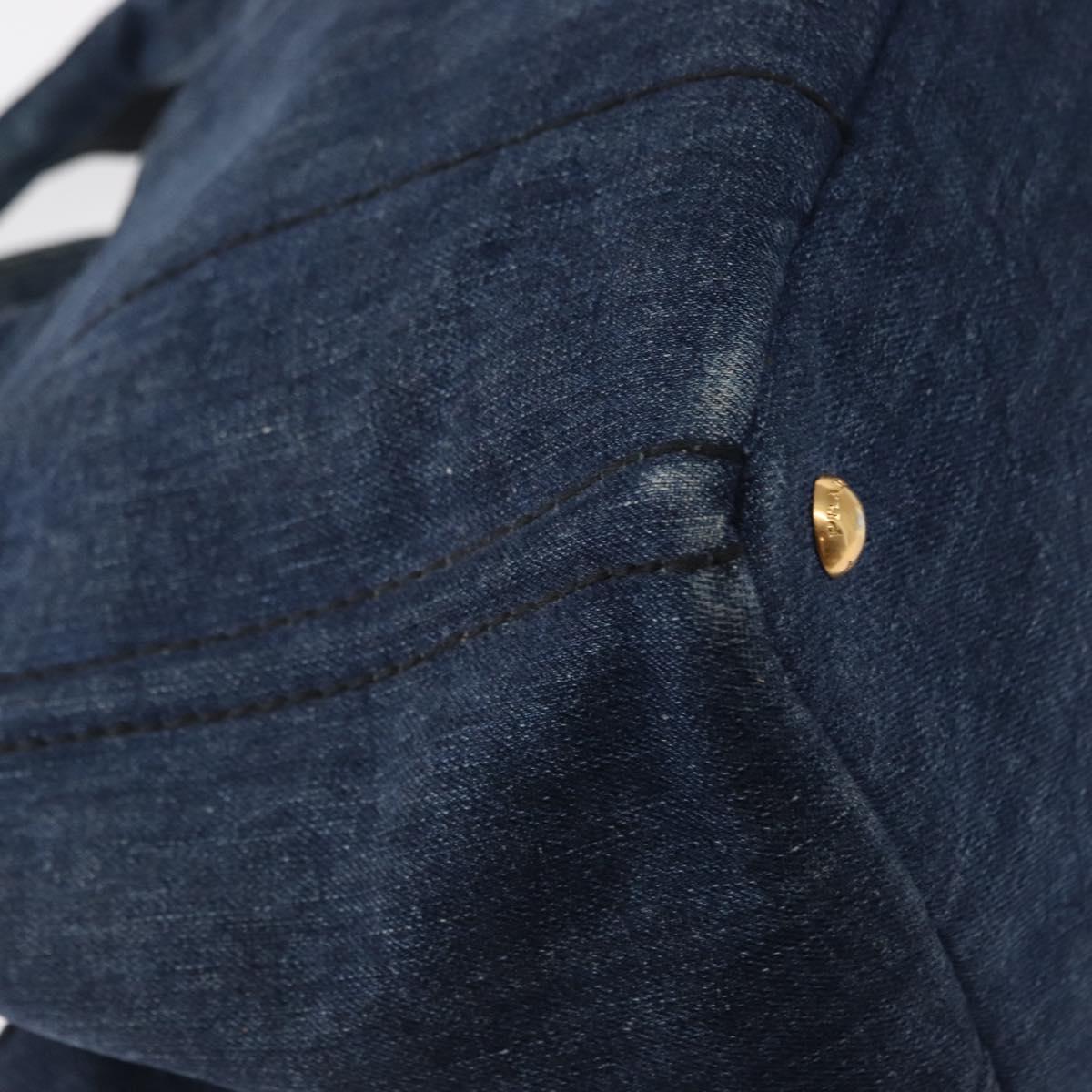 PRADA Canapa MM Hand Bag Denim 2way Blue Gold Auth SW1842