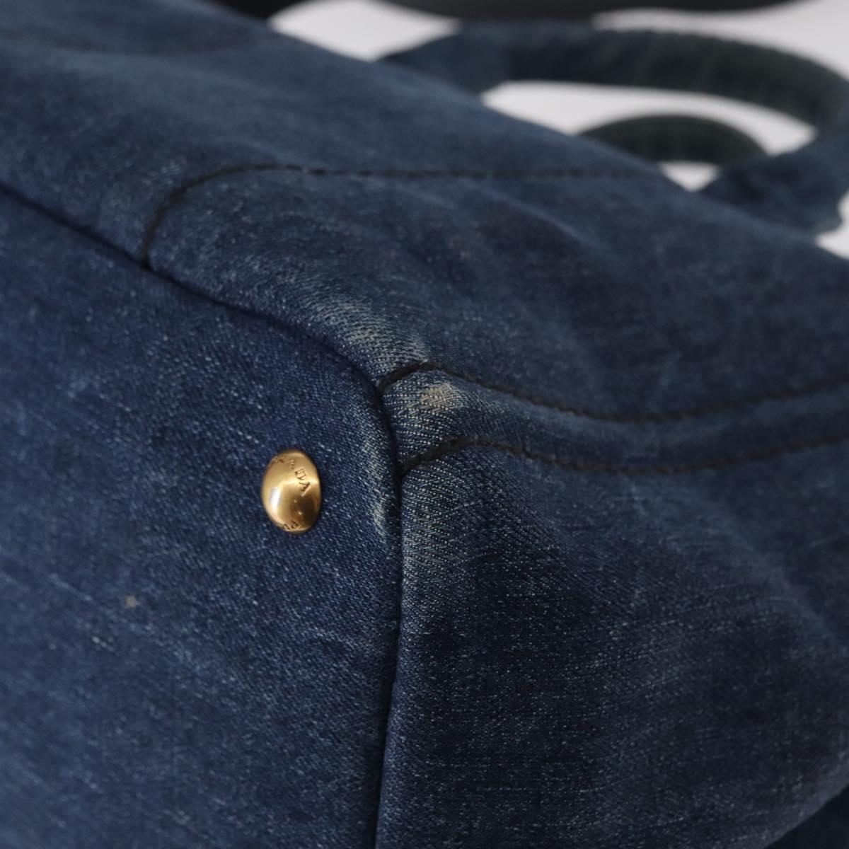 PRADA Canapa MM Hand Bag Denim 2way Blue Gold Auth SW1842