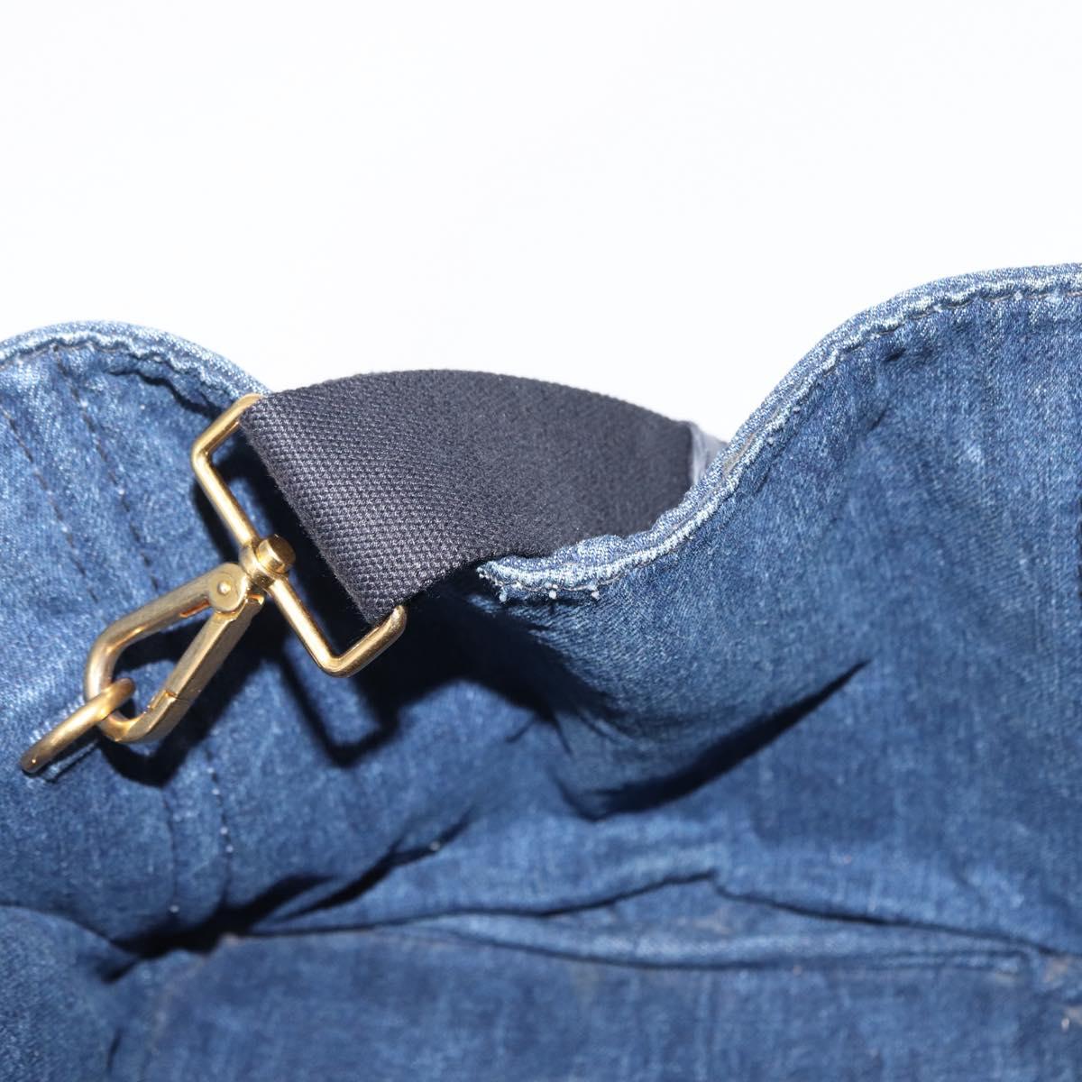 PRADA Canapa MM Hand Bag Denim 2way Blue Gold Auth SW1842