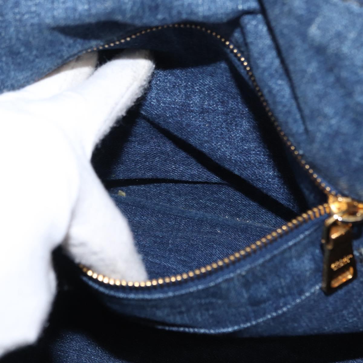 PRADA Canapa MM Hand Bag Denim 2way Blue Gold Auth SW1842