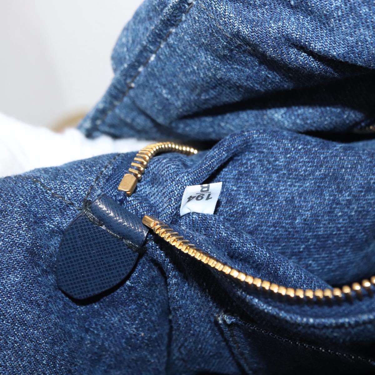 PRADA Canapa MM Hand Bag Denim 2way Blue Gold Auth SW1842