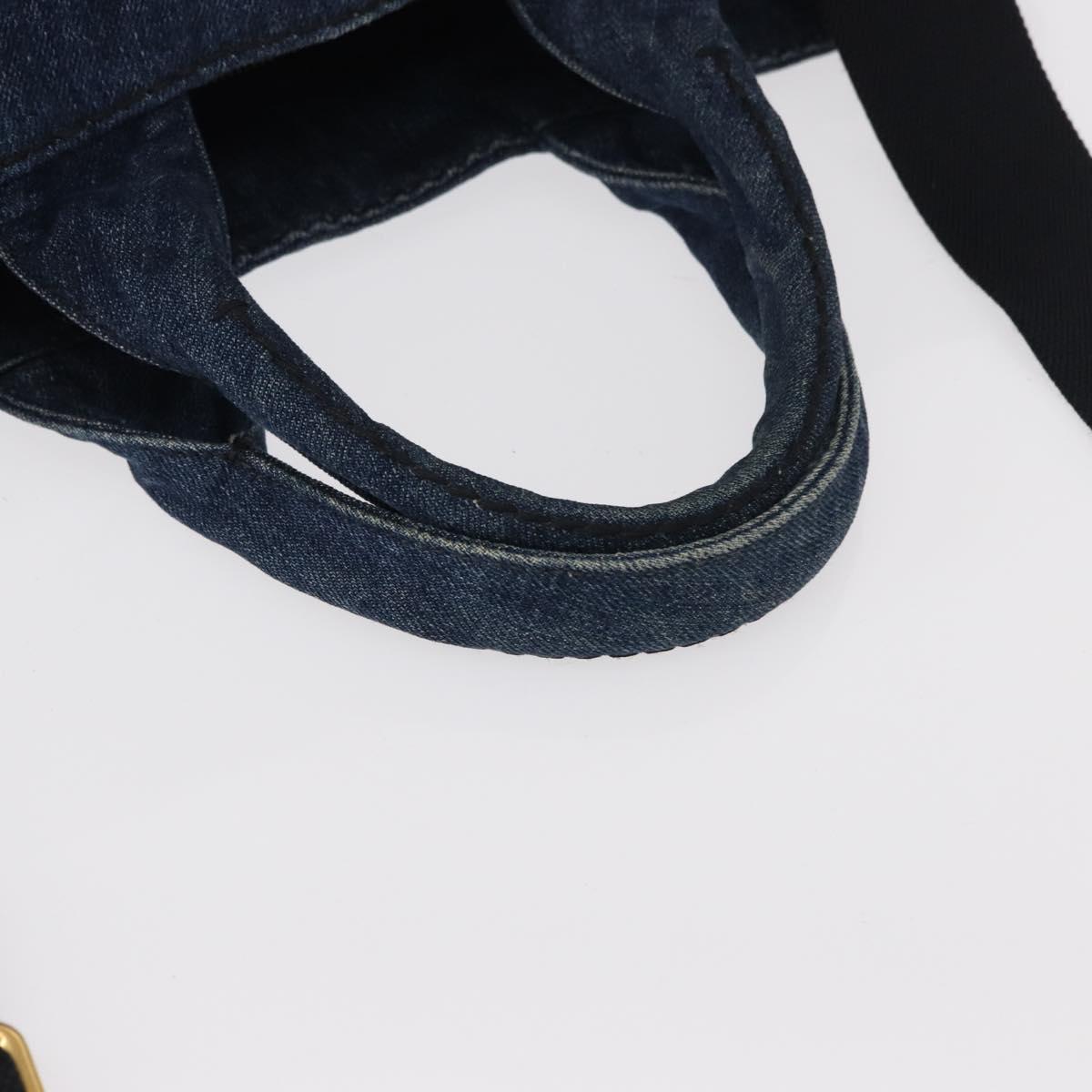PRADA Canapa MM Hand Bag Denim 2way Blue Gold Auth SW1842