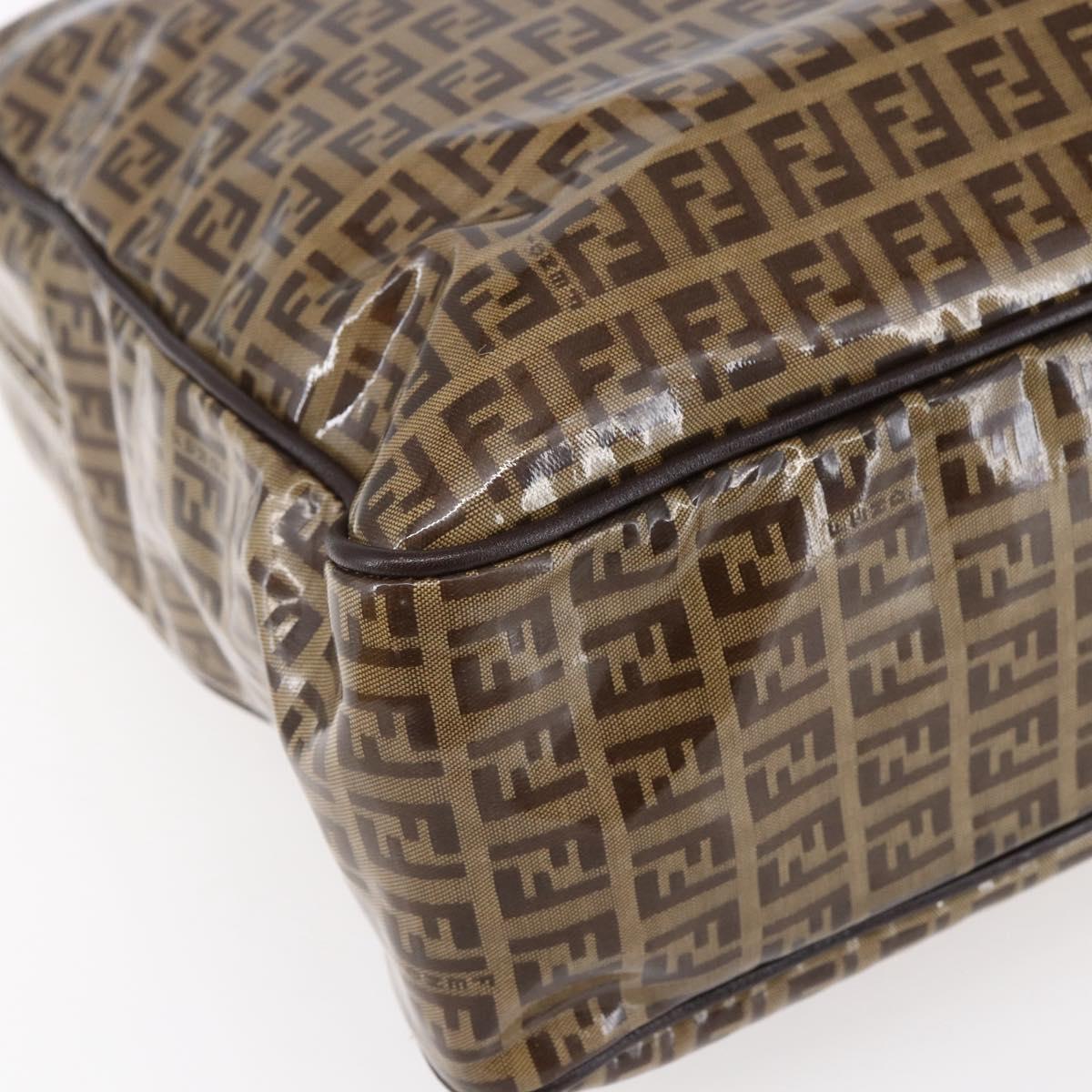 FENDI Zucchino Canvas Hand Bag Beige Gold Auth SW1844