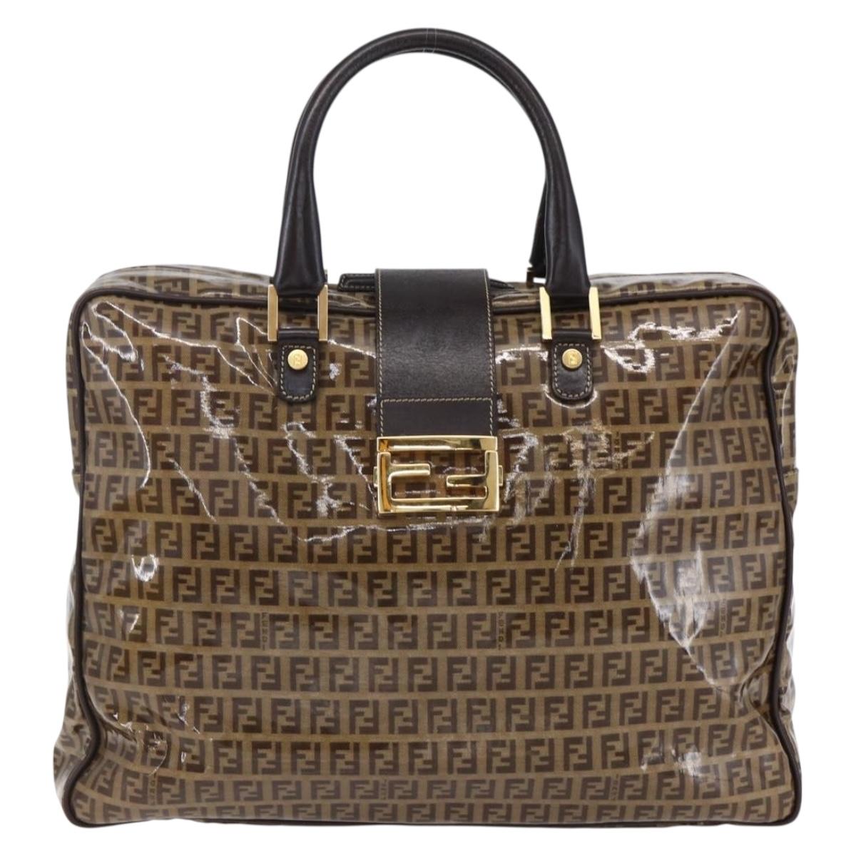 FENDI Zucchino Canvas Hand Bag Beige Gold Auth SW1844