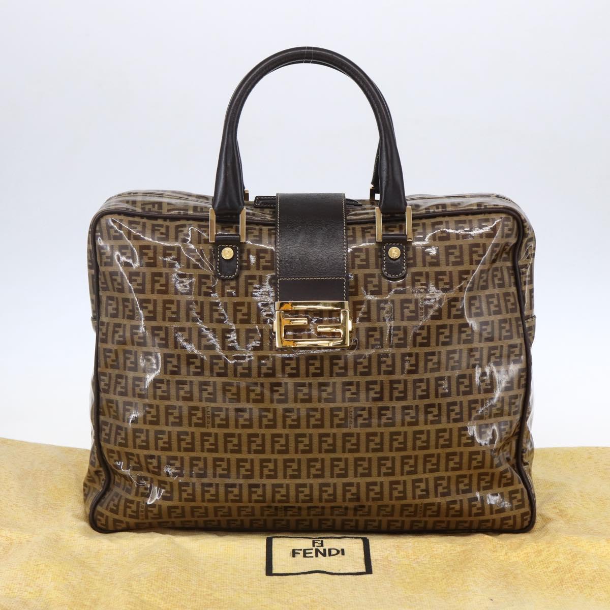 FENDI Zucchino Canvas Hand Bag Beige Gold Auth SW1844