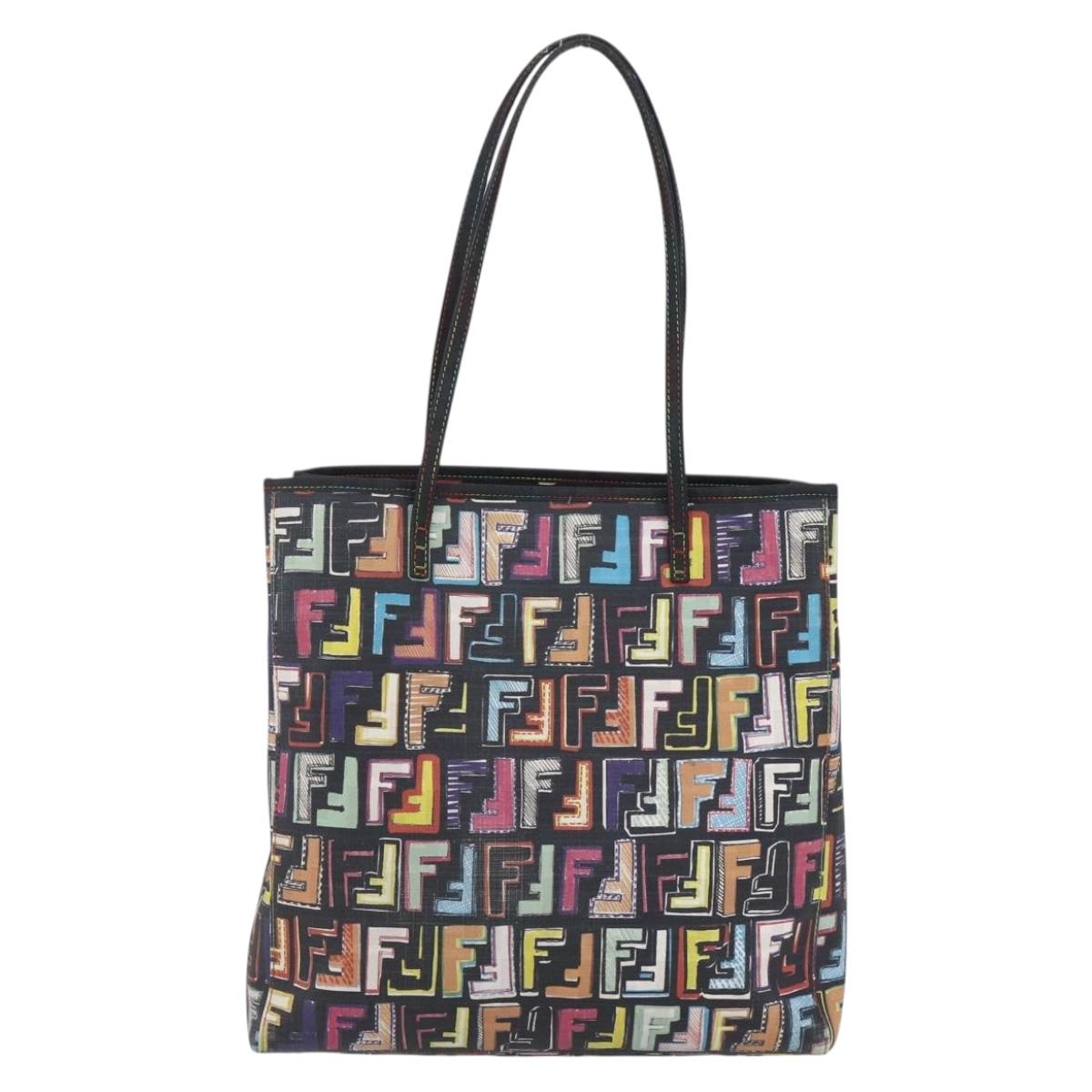 FENDI Zucca Canvas Tote Bag PVC Multicolor Gold Auth SW1846V