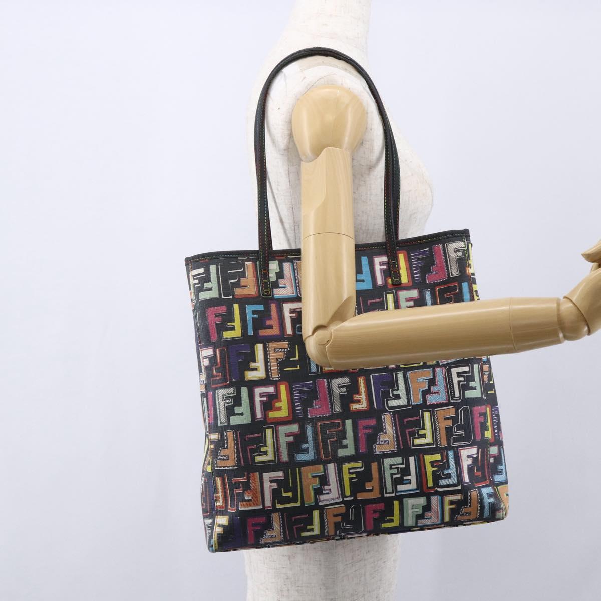 FENDI Zucca Canvas Tote Bag PVC Multicolor Gold Auth SW1846V