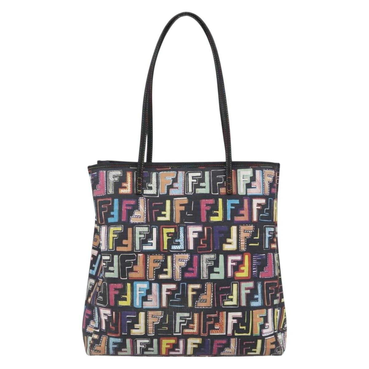 FENDI Zucca Canvas Tote Bag PVC Multicolor Gold Auth SW1846V