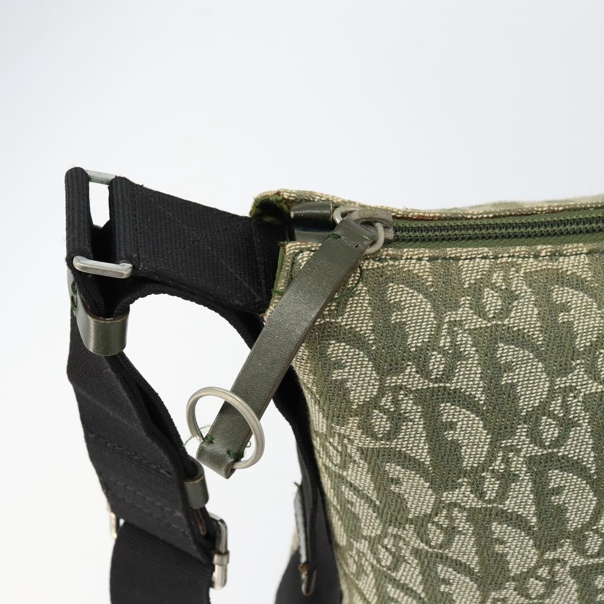 Christian Dior Trotter Canvas Shoulder Bag Green Silver Auth SW1847