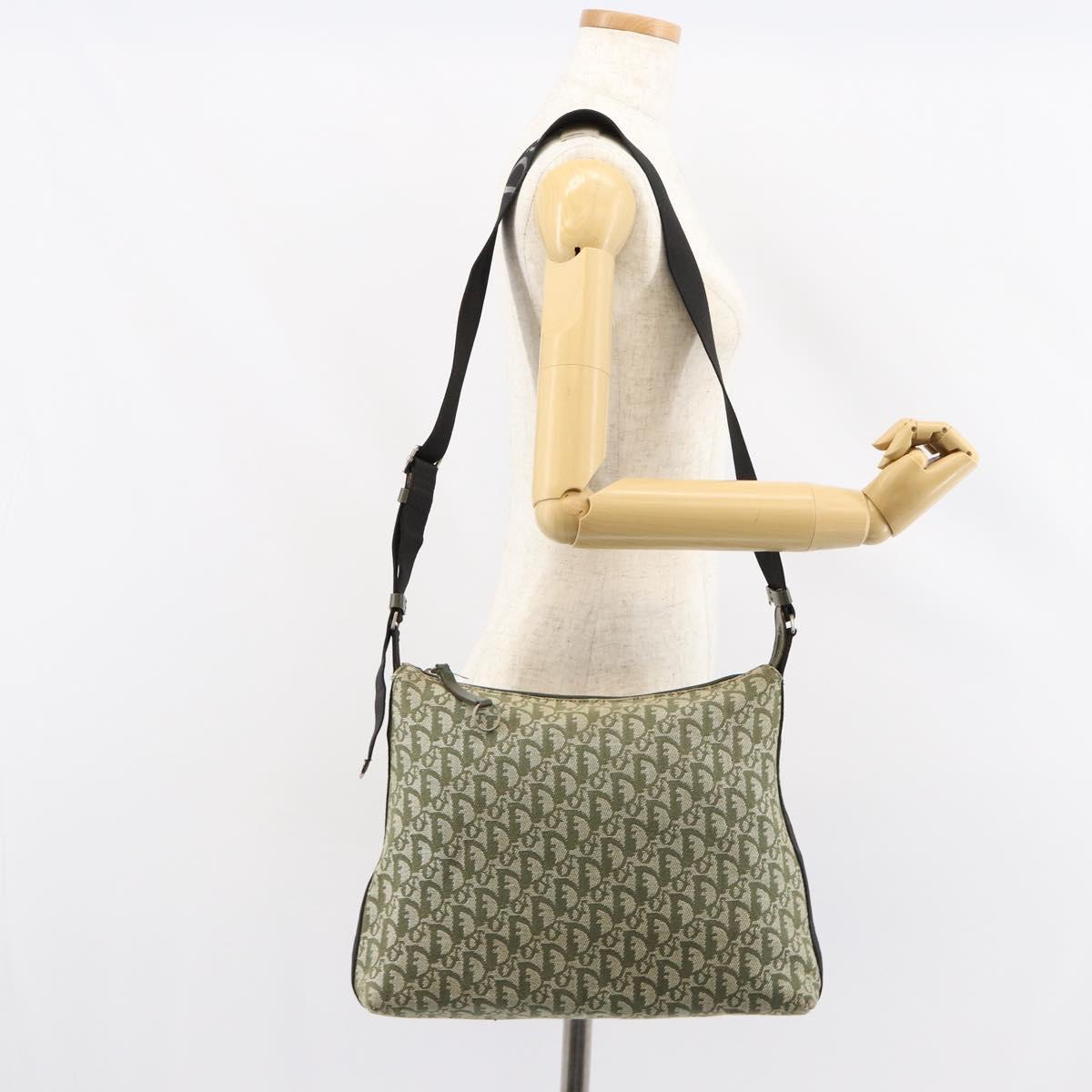Christian Dior Trotter Canvas Shoulder Bag Green Silver Auth SW1847