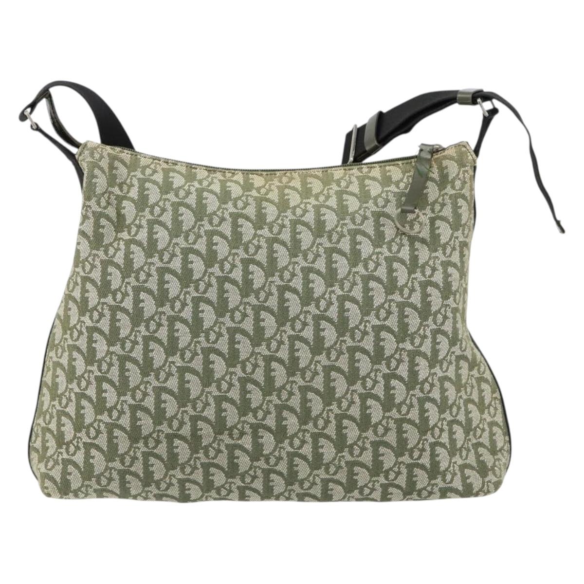 Christian Dior Trotter Canvas Shoulder Bag Green Silver Auth SW1847
