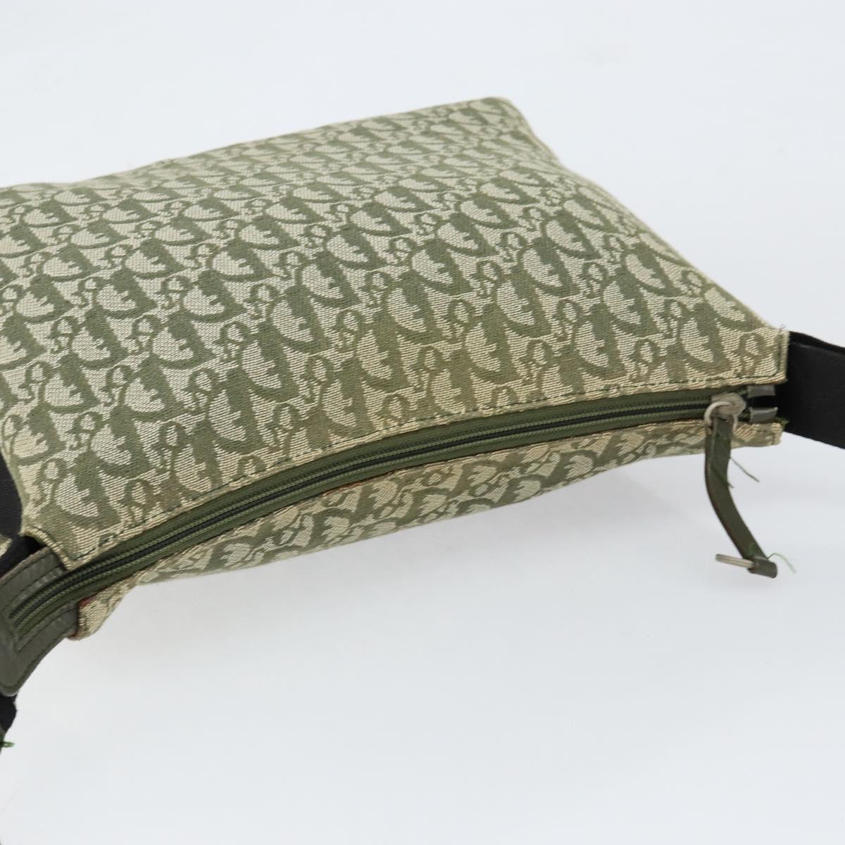 Christian Dior Trotter Canvas Shoulder Bag Green Silver Auth SW1847