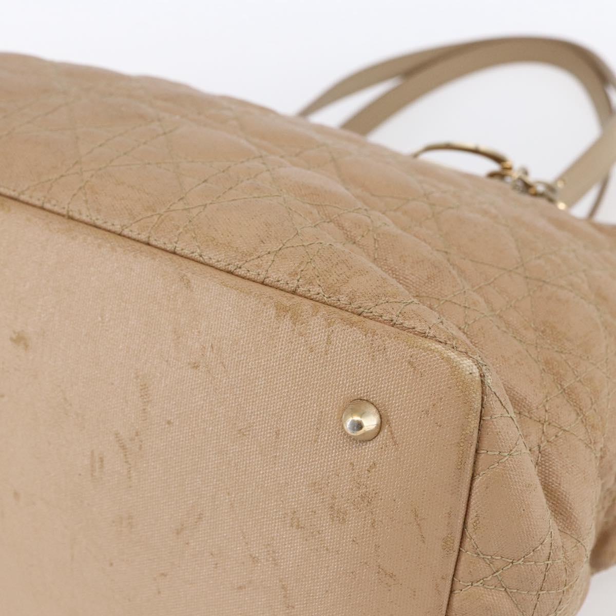 Christian Dior Canage Hand Bag Leather Beige Gold Auth SW1848