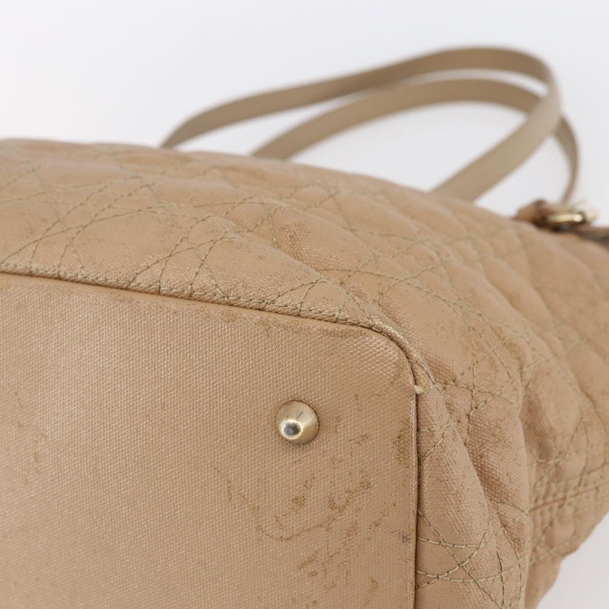 Christian Dior Canage Hand Bag Leather Beige Gold Auth SW1848