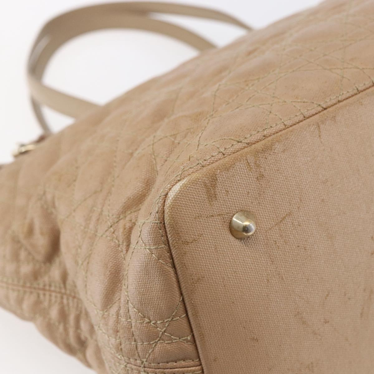 Christian Dior Canage Hand Bag Leather Beige Gold Auth SW1848