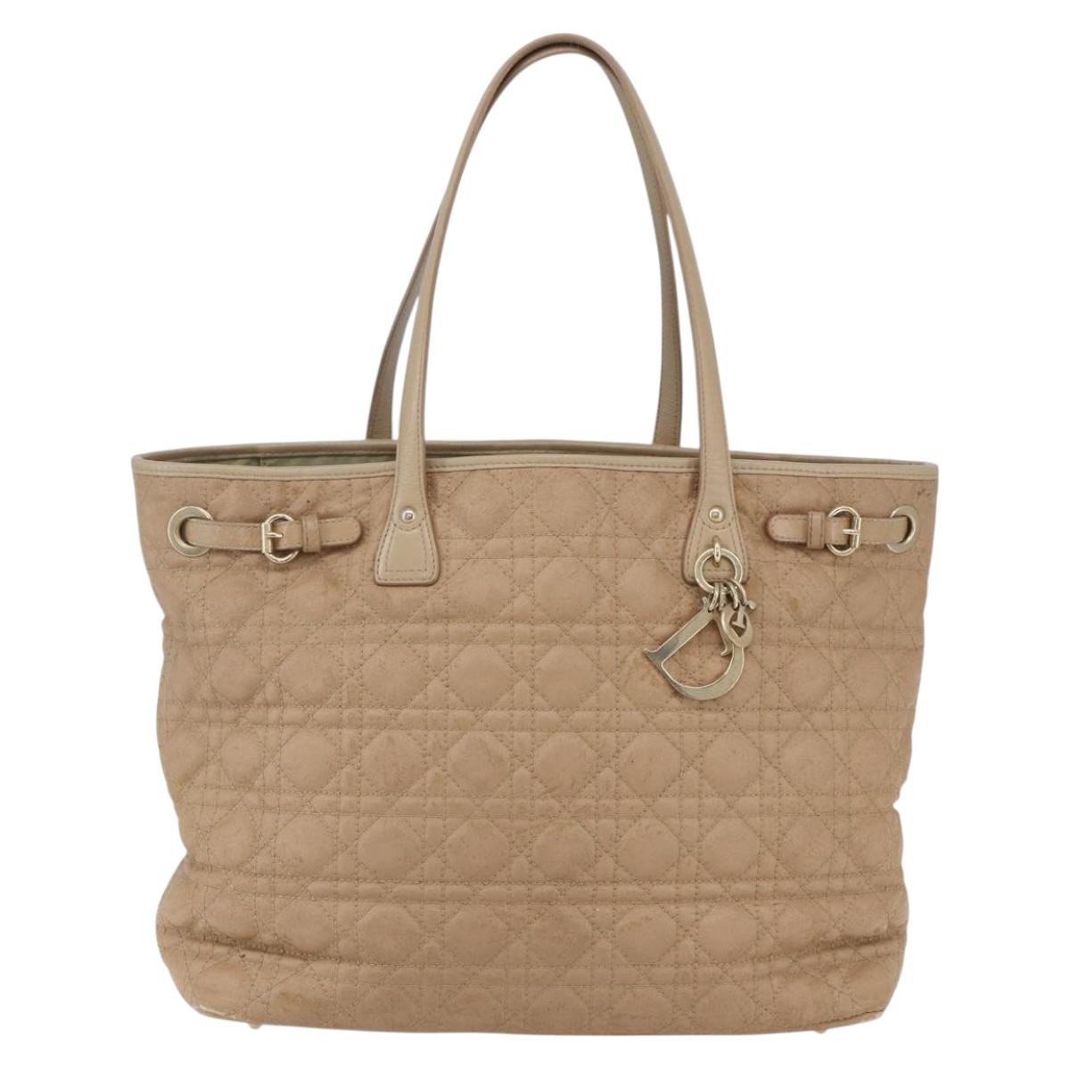 Christian Dior Canage Hand Bag Leather Beige Gold Auth SW1848