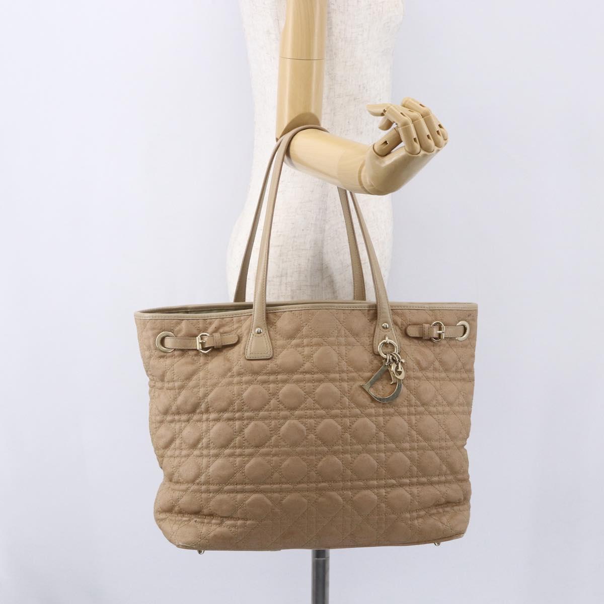 Christian Dior Canage Hand Bag Leather Beige Gold Auth SW1848