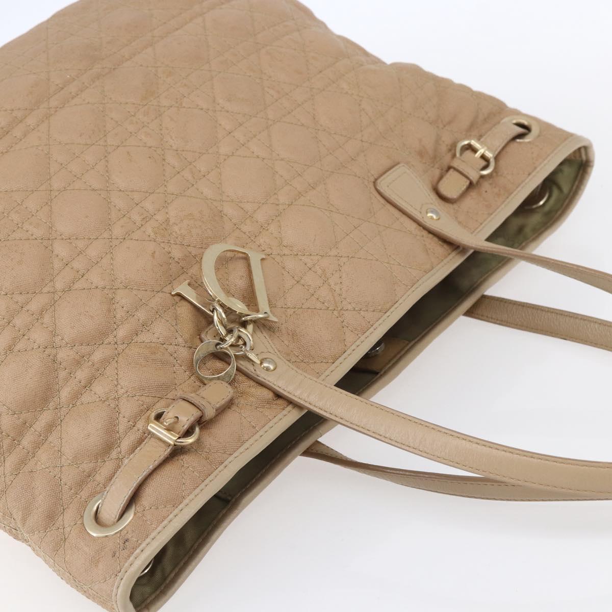 Christian Dior Canage Hand Bag Leather Beige Gold Auth SW1848