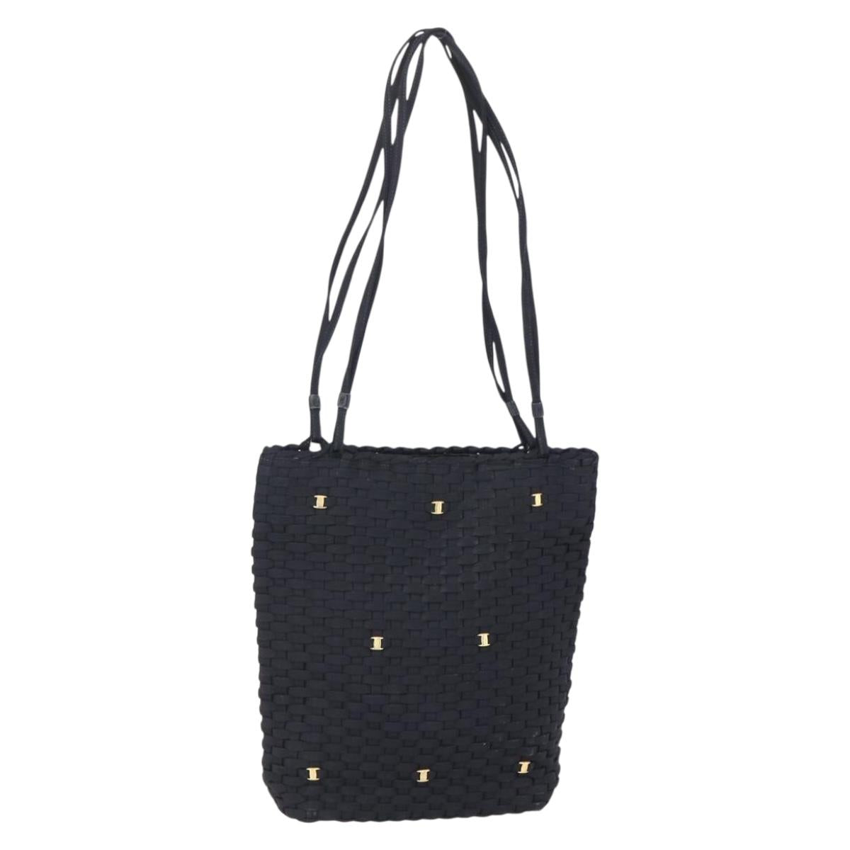 Salvatore Ferragamo Vala Shoulder Bag Nylon Black Gold Auth SW1849