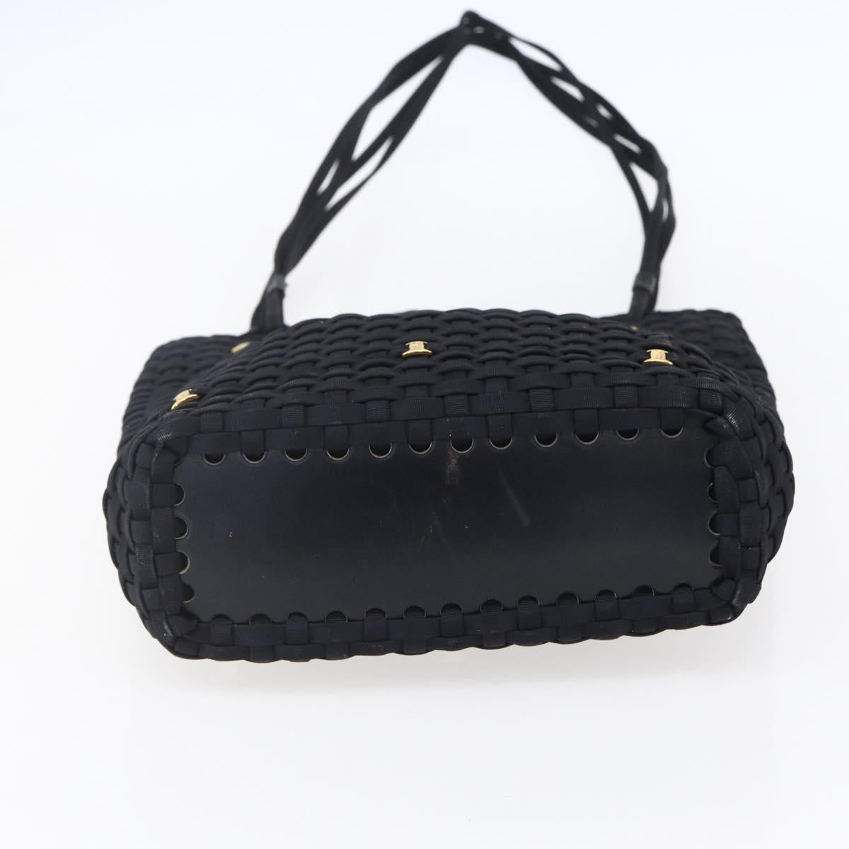 Salvatore Ferragamo Vala Shoulder Bag Nylon Black Gold Auth SW1849